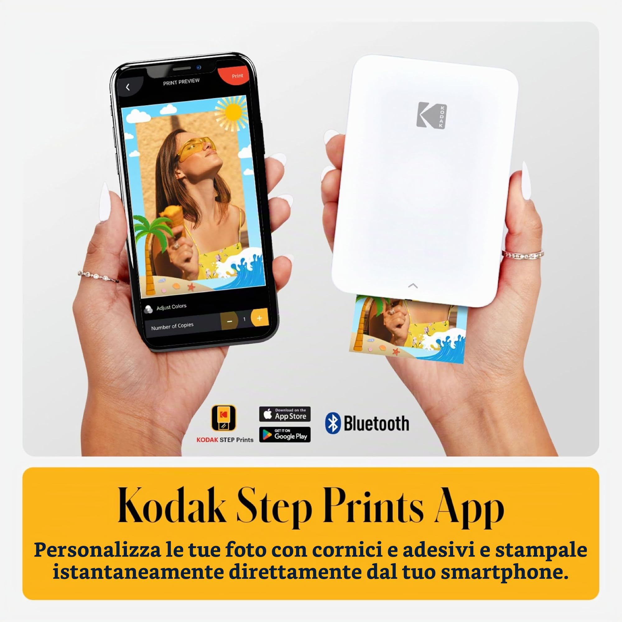 Stampante fotografica mobile istantanea Kodak Step Slim - Kit: confezione da 20 fogli di carta Zink, custodia