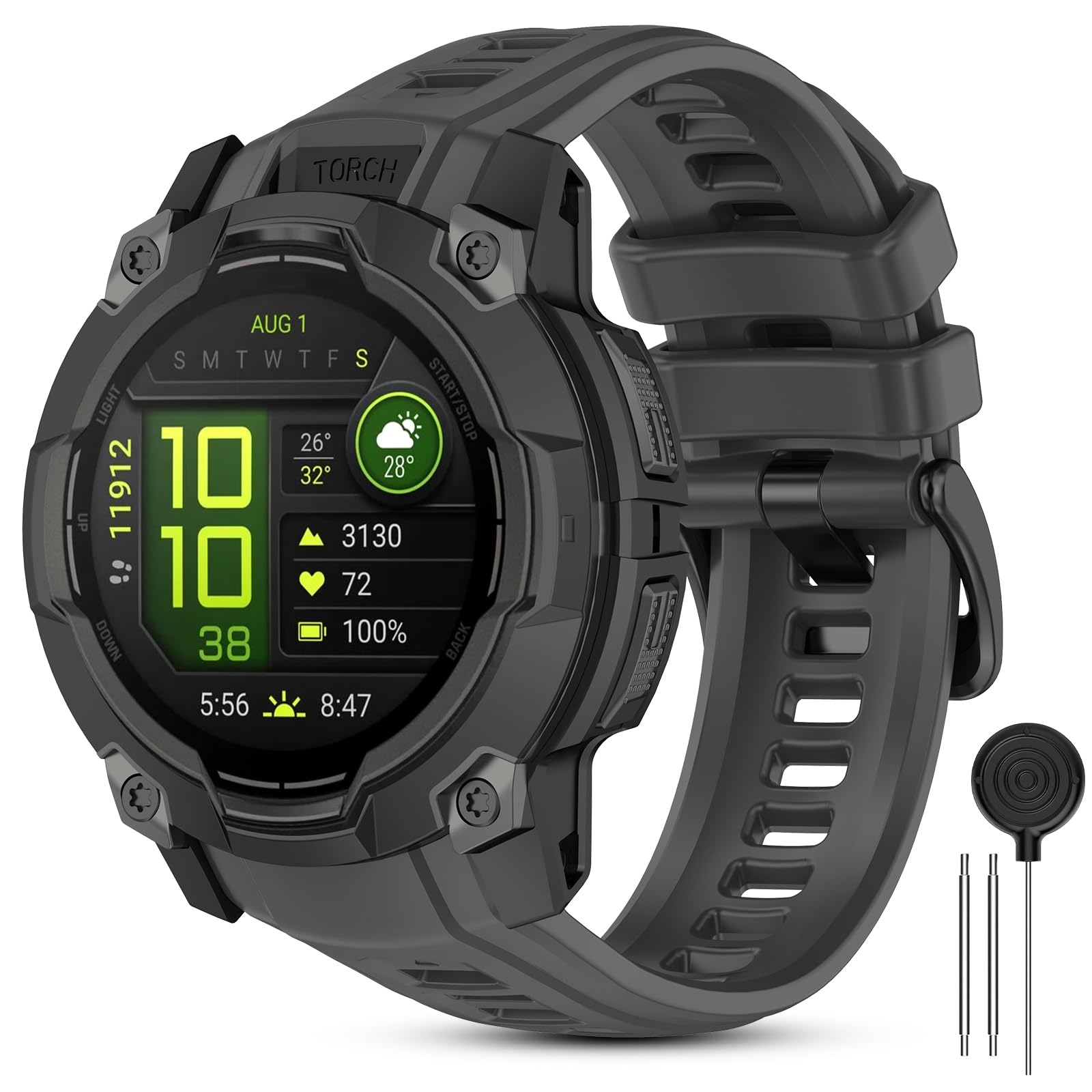 CHULN Silikon Armband Kompatibel mit Garmin Instinct 3 50mm AMOLED/Instinct 3 Solar 50mm, 26mm Einstellbares Sport Ersatzarmband für Smartwatch.(No host)