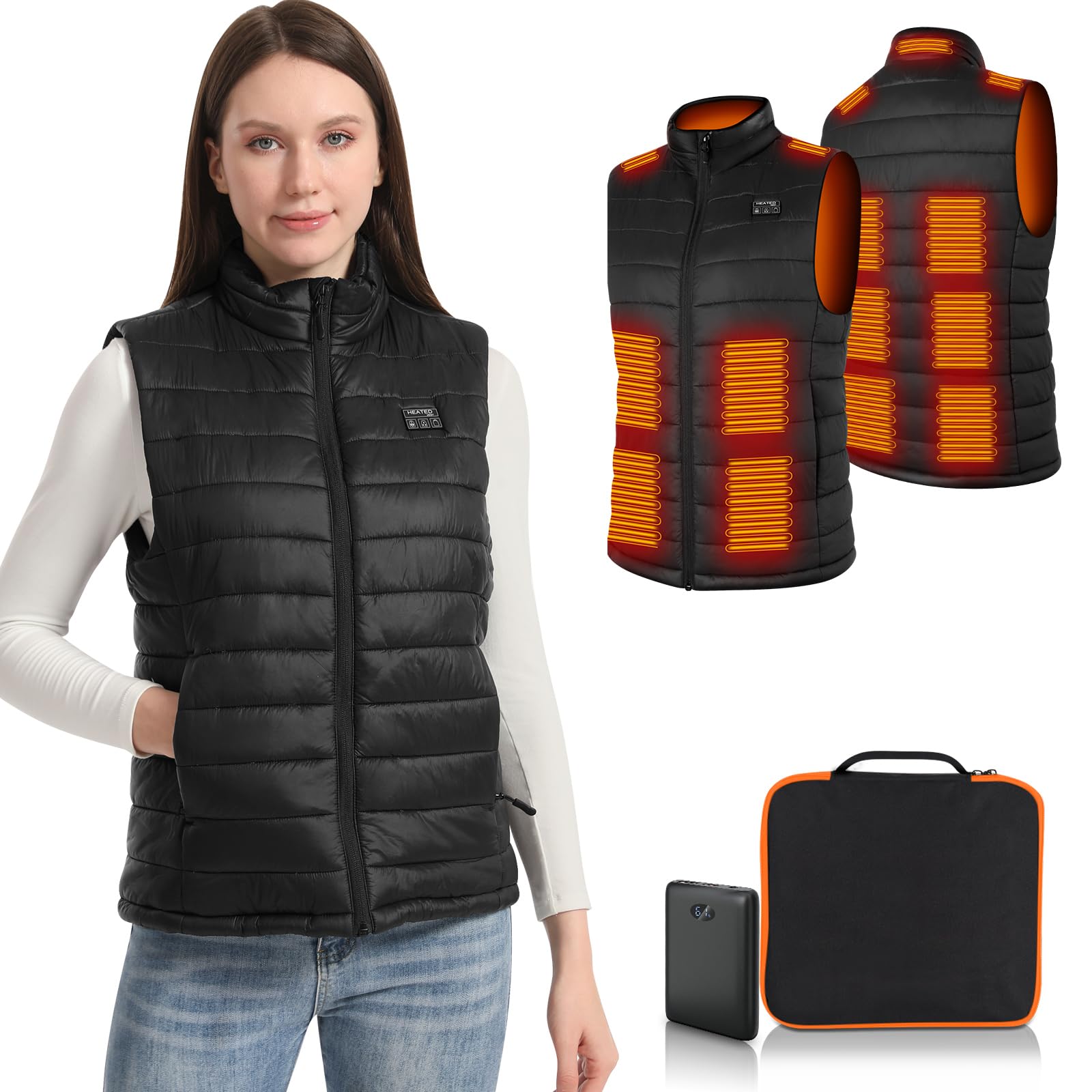 Amiable Gilet Riscaldato Donna,Giubbotto Riscaldato con Batteria da 10000 mAh Inclusa,Giacca Riscaldata con 15 Zone di Riscaldamento,gilet riscaldato per Escursionismo Ciclismo Caccia