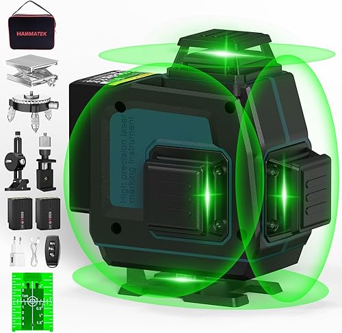Nivel láser autonivelante de 131.2 ft, línea láser verde cruzada de 4 x 360, niveles láser de línea de modo de pulso, autonivelante horizontal y