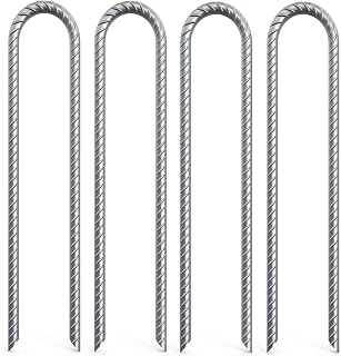 EISENSP 4pcs Extra-Large Galvanized Heavy Rebar Trampoline Wind Stakes Safety Ground Anchor - Duty Steel U Stakes, 16"x3" Curved Steel Stakes with Chisel Point End, Great for Securing Camping Tents, Sod Grass, Trampoline, Fences, Tarps, Garden Cloth, Wires, Hoses and More.