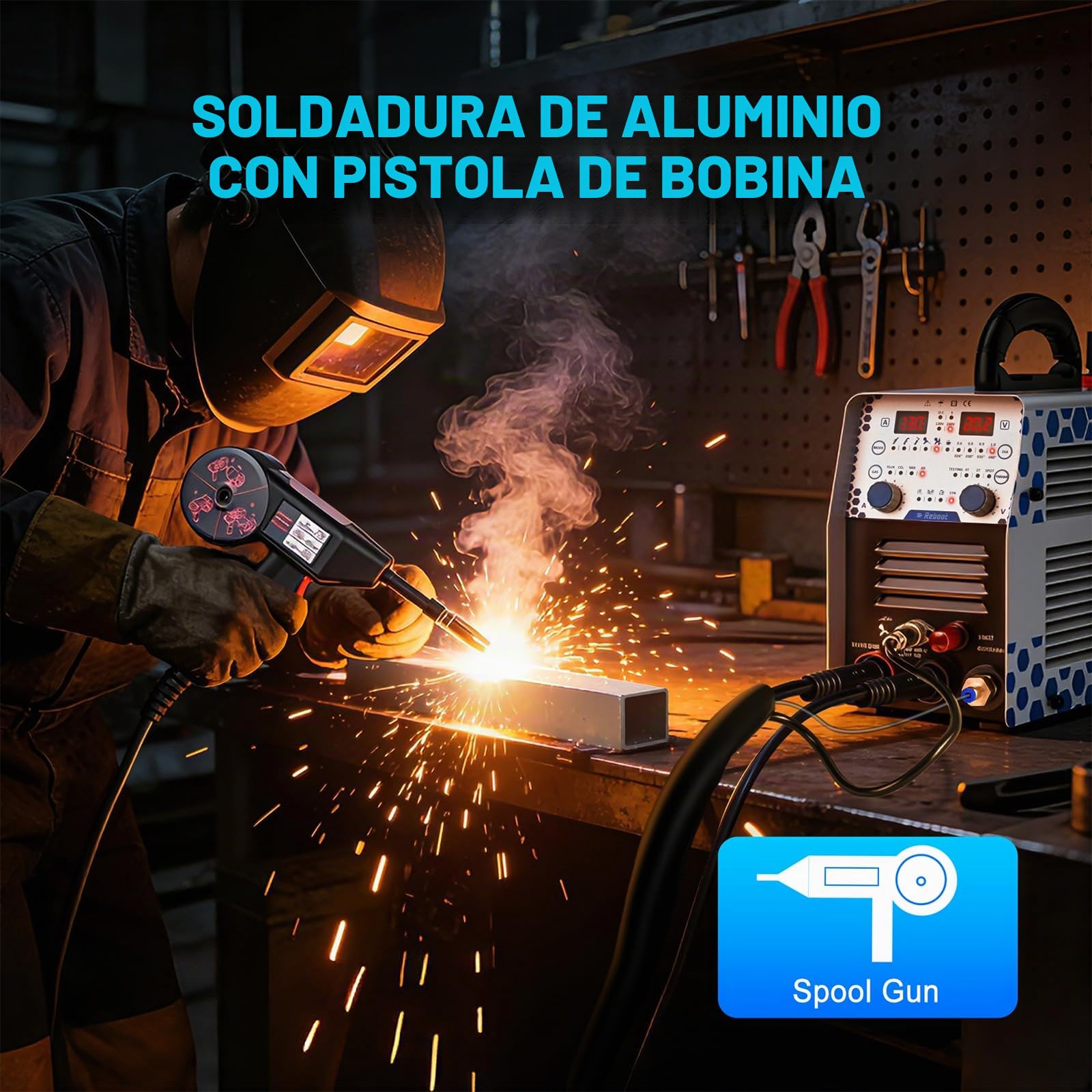 Reboot Soldador Aluminio 7 en 1 – MIG, TIG, MMA, Plasma y Puntos | Incluye Pistola Bobina y Antorcha TIG. Cortador Plasma 30A Non-HF. Para Coche, Taller y Exterior | Incluye pistola de bobina y quemador TIG