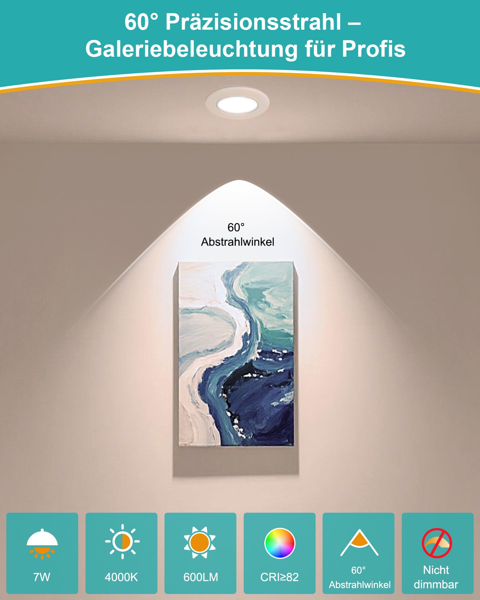 HiBay 8er Einbaustrahler LED COB Set 7W LED Spots 230V 65-85mm Lochmaß Rund Weiß Einbauspots 4000K Neutralweiß 600LM für Schlafzimmer Wohnzimmer Garderobe