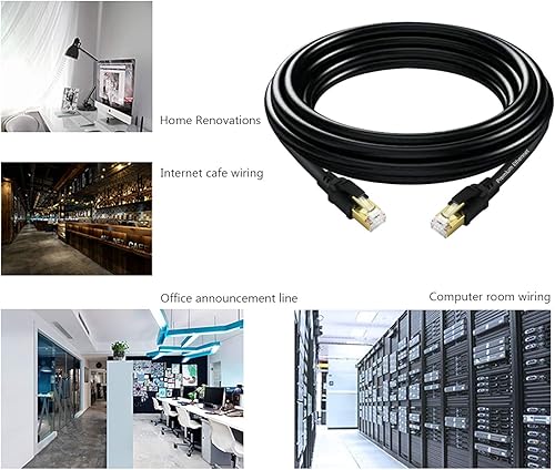 Miniatura 5 de YixGH Cable Ethernet Cat8, cable de red de Internet, cables LAN de 40 Gbps 2000 Mhz, cables LAN SSTP de alta velocidad con conector RJ45 chapado en