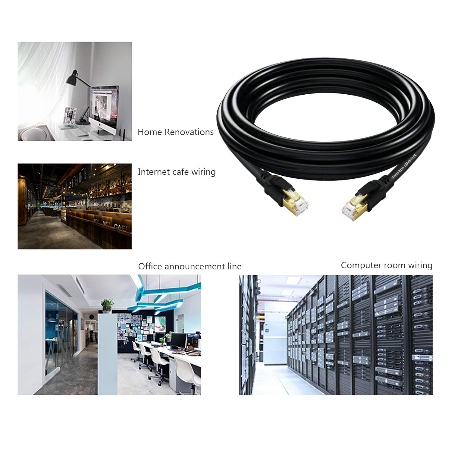 Cavo Ethernet Cat8, cavo di rete Internet, 40 Gbps 2000 MHz, cavi LAN SSTP ad alta velocità con connettore RJ45 placcato oro per router, modem, giochi, Xbox (91,4 m)