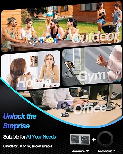 Miniatura 9 de WEKEFON Soporte de teléfono para automóvil MagSafe, soporte de teléfono con ventosa ajustable de 360, soporte de teléfono plegable con ventosa,