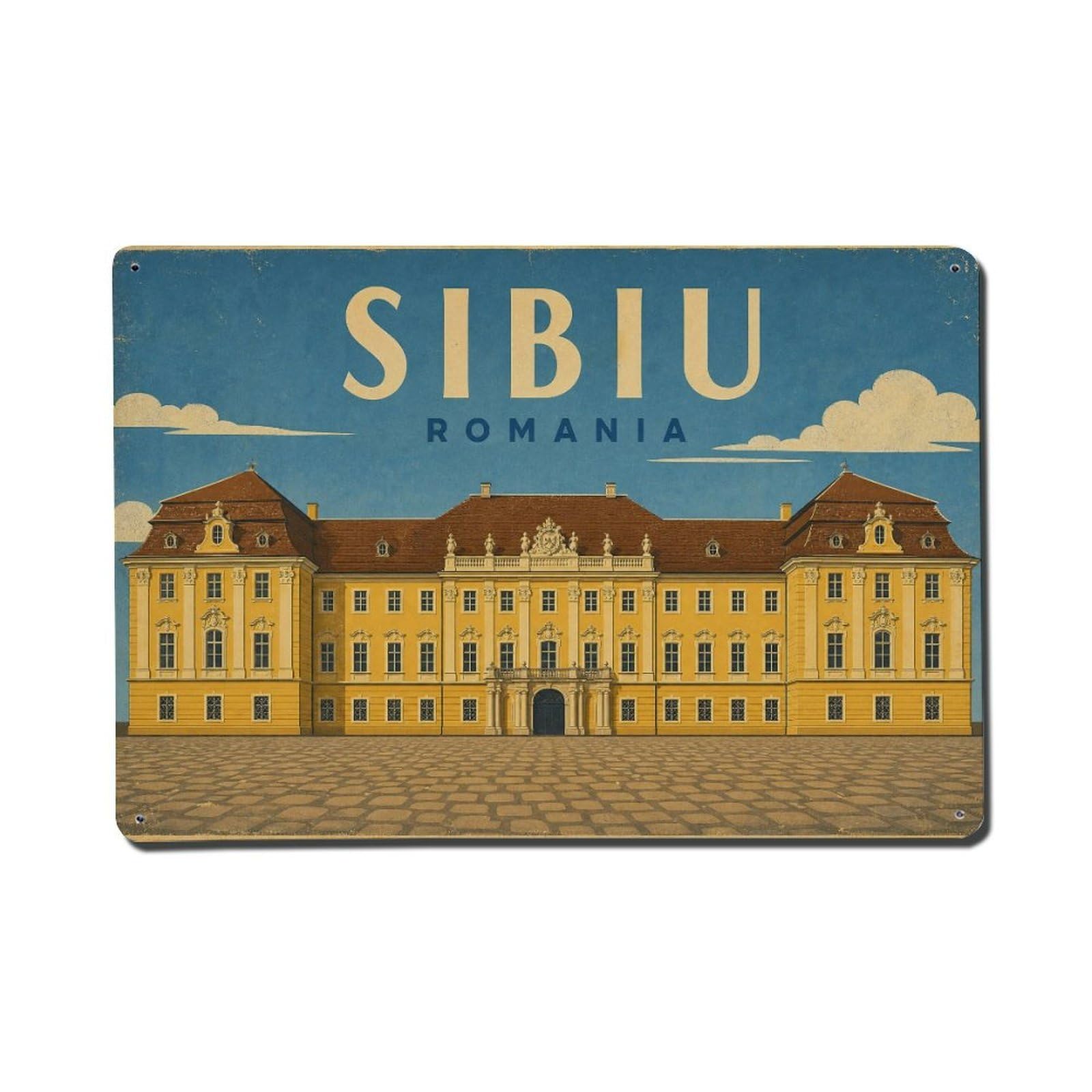 Vintage Travel Romania Sibiu Metal Tin Sign