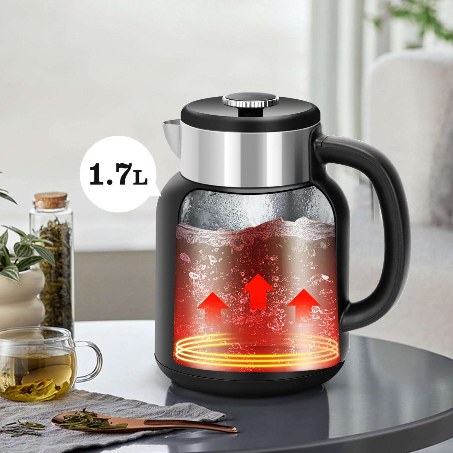 Taylor Swoden Hervidor de Agua Eléctrico, 1.7L doble pared de acero inoxidable, 2200W, Ajuste de Temperatura, pantalla LED, Función de aislamiento, Negro
