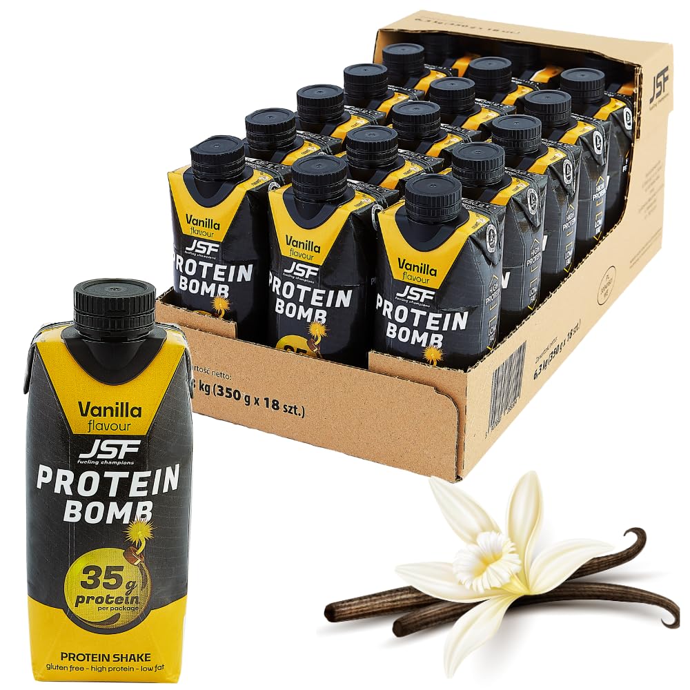 JSF fueling champions 18x Protein Shake 350 ml zestaw – bez dodatku cukru, 35 g białka, napój białkowy – wanilia – bezglutenowy – posiłek do picia, zamiennik posiłku