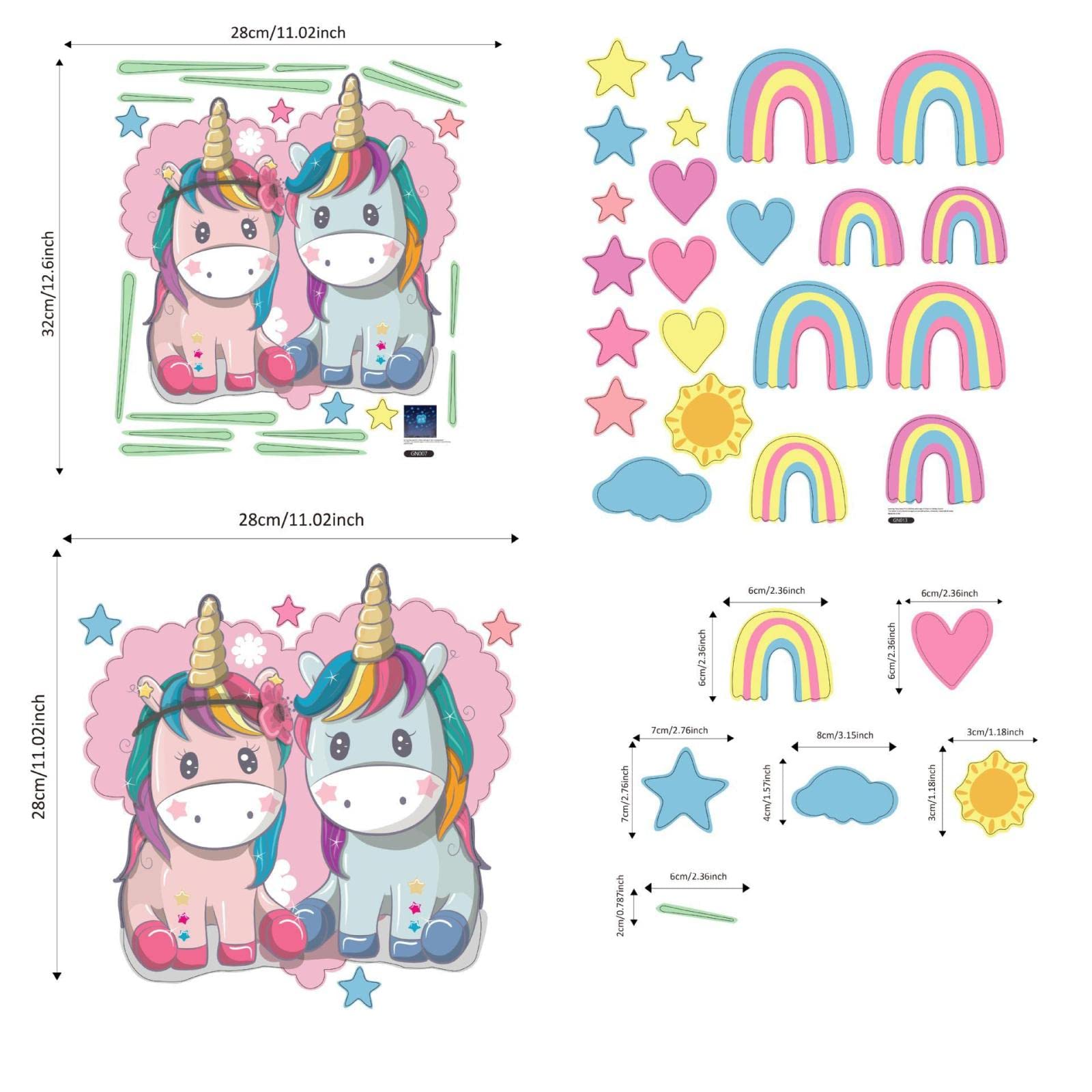 Wandtattoo Kinderzimmer Rosa Blaues Einhorn Leuchtsterne Kinderzimmer Wandsticker Wandsticker Kinderzimmer Glow in the Dark Wandtattoo Kinderzimmer Mädchen Junge für Wanddeko Geschenke 2 Stück