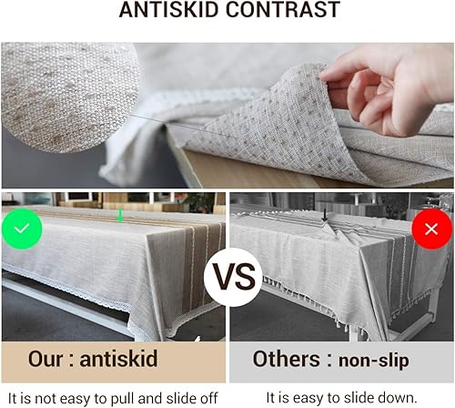 Miniatura 4 de COSYLAND Mantel rectangular antideslizante rectangular de 55 x 87 pulgadas, de lino y algodón, sin arrugas, antidecoloración, lavable, bordado para
