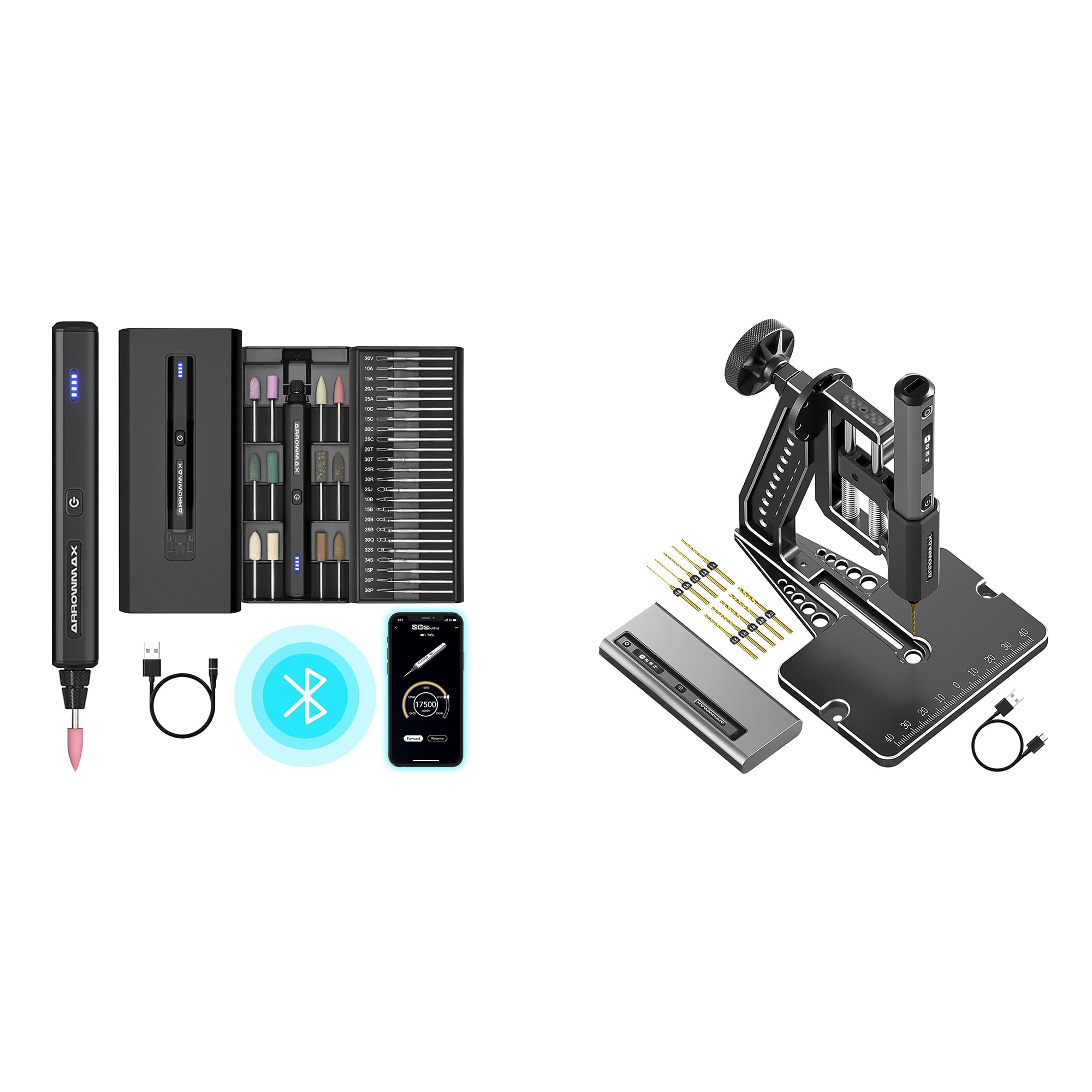 AM ARROWMAX 4-Speed Mini Electric Drill Pen With Benchtop Press & AM ARROWMAX Mini Electric Engraving Pen