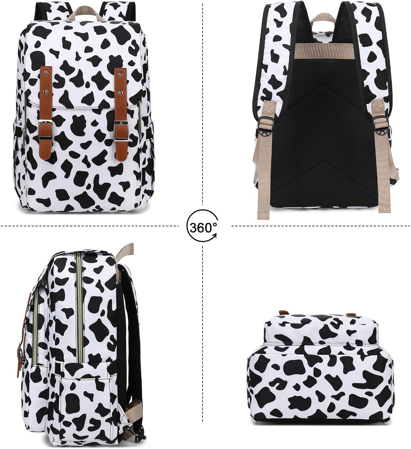 Cow Print Laptop Backpack for Women Girls, 15.6 inch College School Backpacks Travel Casual Daypack - Image 5