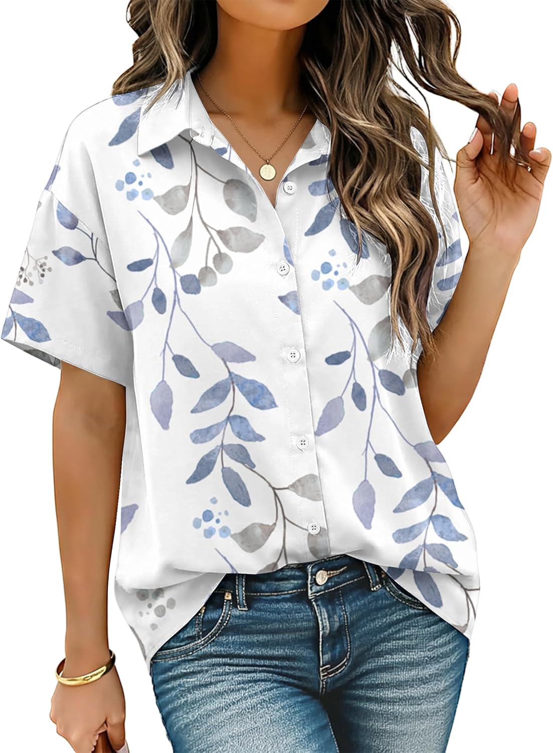 Zeagoo Button Down Shirt for Women Short Sleeve Blouses Dressy Casual Business Work Summer Tops Fashion Vacation Outfits - Image 3