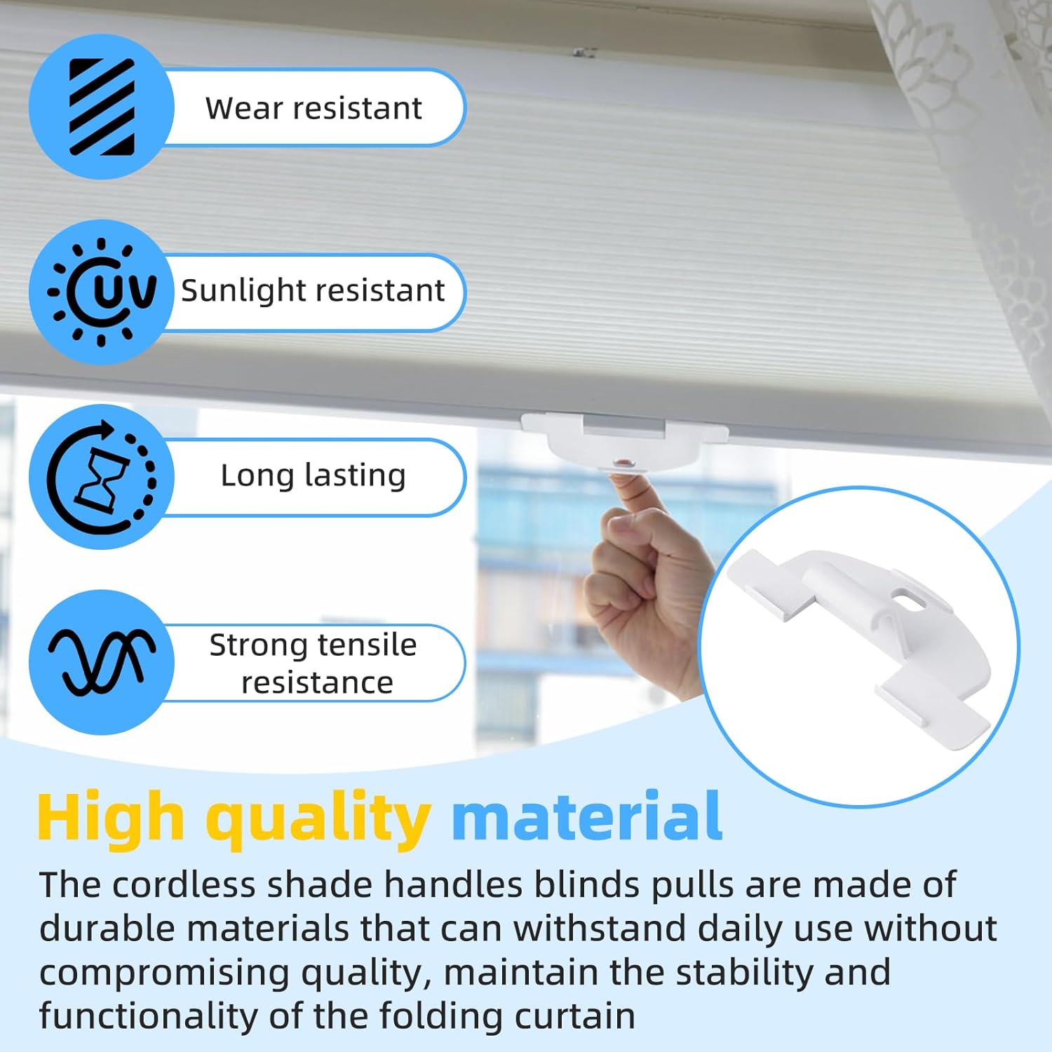 3/4" Lite Rise Handles Blinds Pulls Compatible with Hunter Douglas, Pleat Cordless Honeycomb Shade Lift Handles Fit for Duette and Applause Cordless Shades, 3 Packs