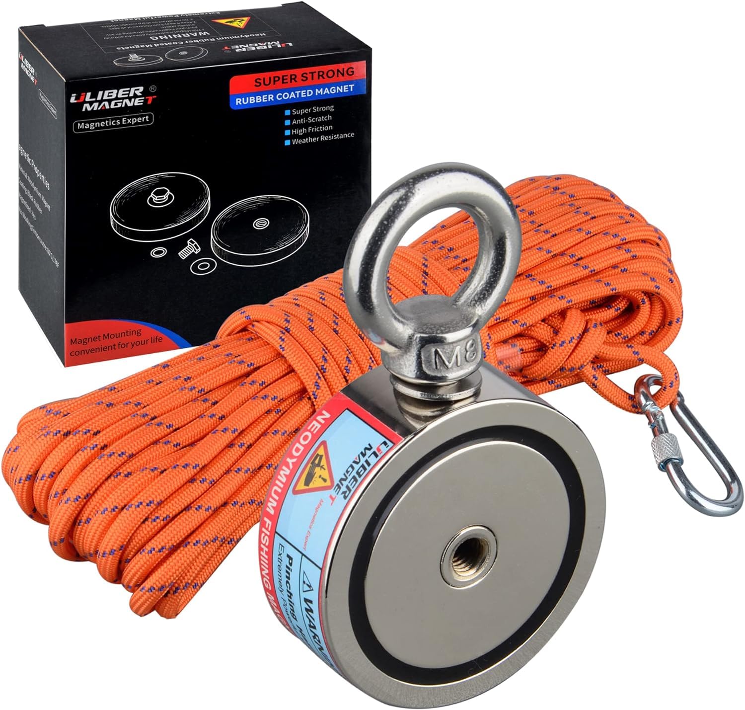 ULIBERMAGNET Super starke doppelseitige Angelmagnete, kombiniert 240KG, Starter Starter-Set mit Neodym-Magneten, für Magnetangeln und Schatzsuche unter Wasser..