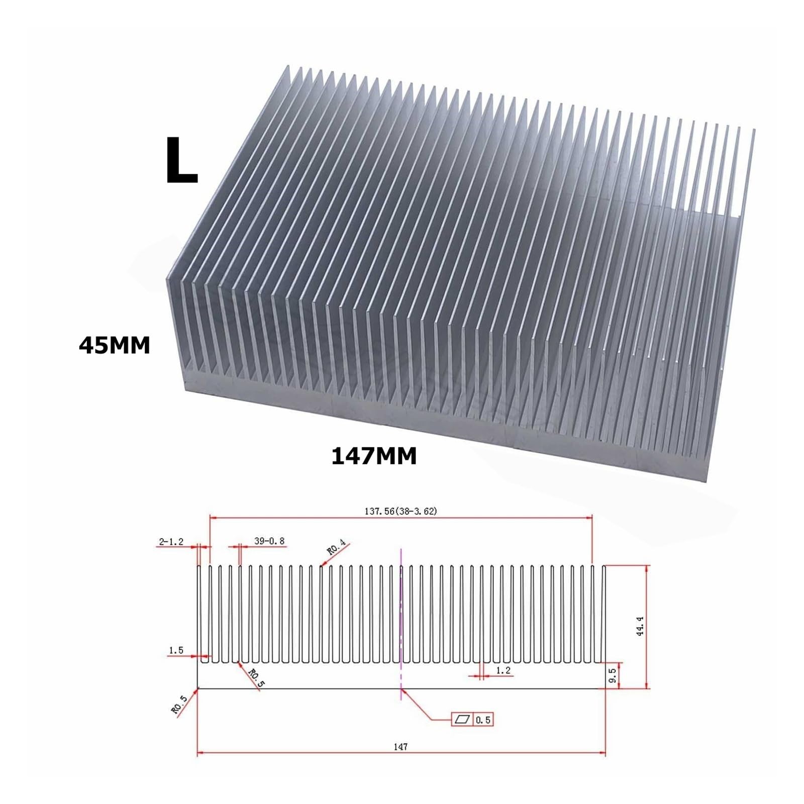 Dissipatore di calore in alluminio estruso per dissipatore di calore con chip elettronico a LED, 115 x 50, 125 x 20,5, 140 x 20 mm, per chip elettronico a LED, raffreddamento e dissipazione del calore