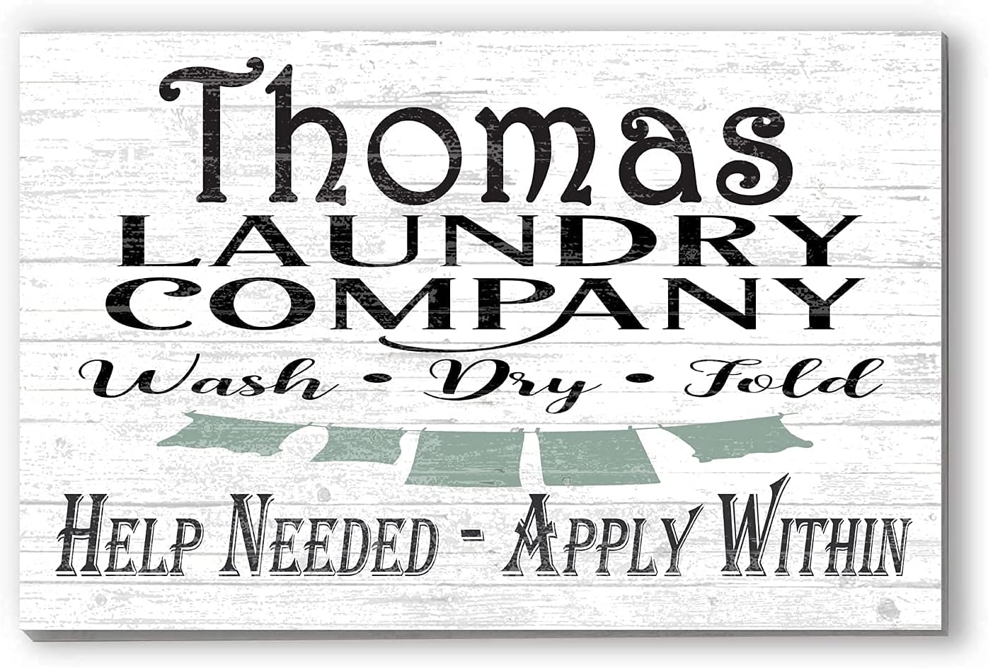 PERSONALIZED Laundry Room Sign Open 24 Hours Wash Dry Fold Custom Gift - 16.5" x 10.5" - SOLID WOOD (Wash Dry Fold Laundry Sign)