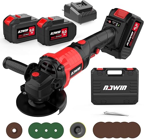 Vista 14 de NAWIN Kit de amoladora angular inalámbrica de 4 pulgadas, amoladora de velocidad variable, batería de iones de litio de 2 × 4.0Ah y cargador rápido