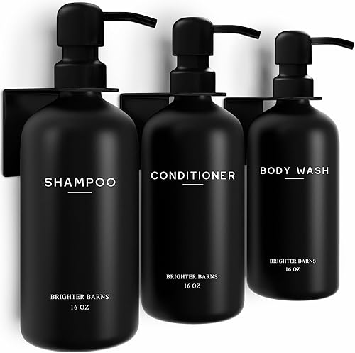 Miniatura 9 de Juego de Dispensador de Champú y Acondicionador de Lujo Montado en la Pared por Brighter Barns - Botellas Recargables de Champú y Acondicionador -