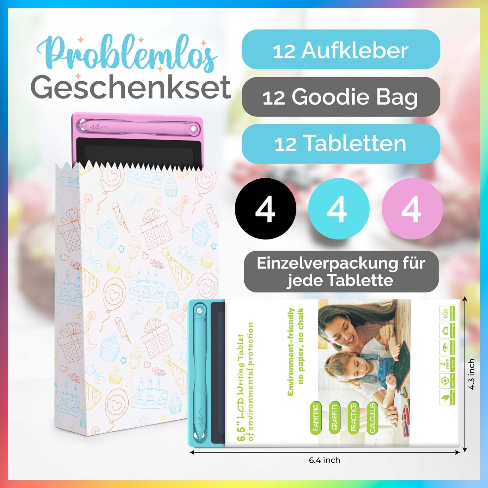 Riff Flying LCD-Schreibtafeln für Kinder 16,5 cm (6,5 Zoll) 12 Stück