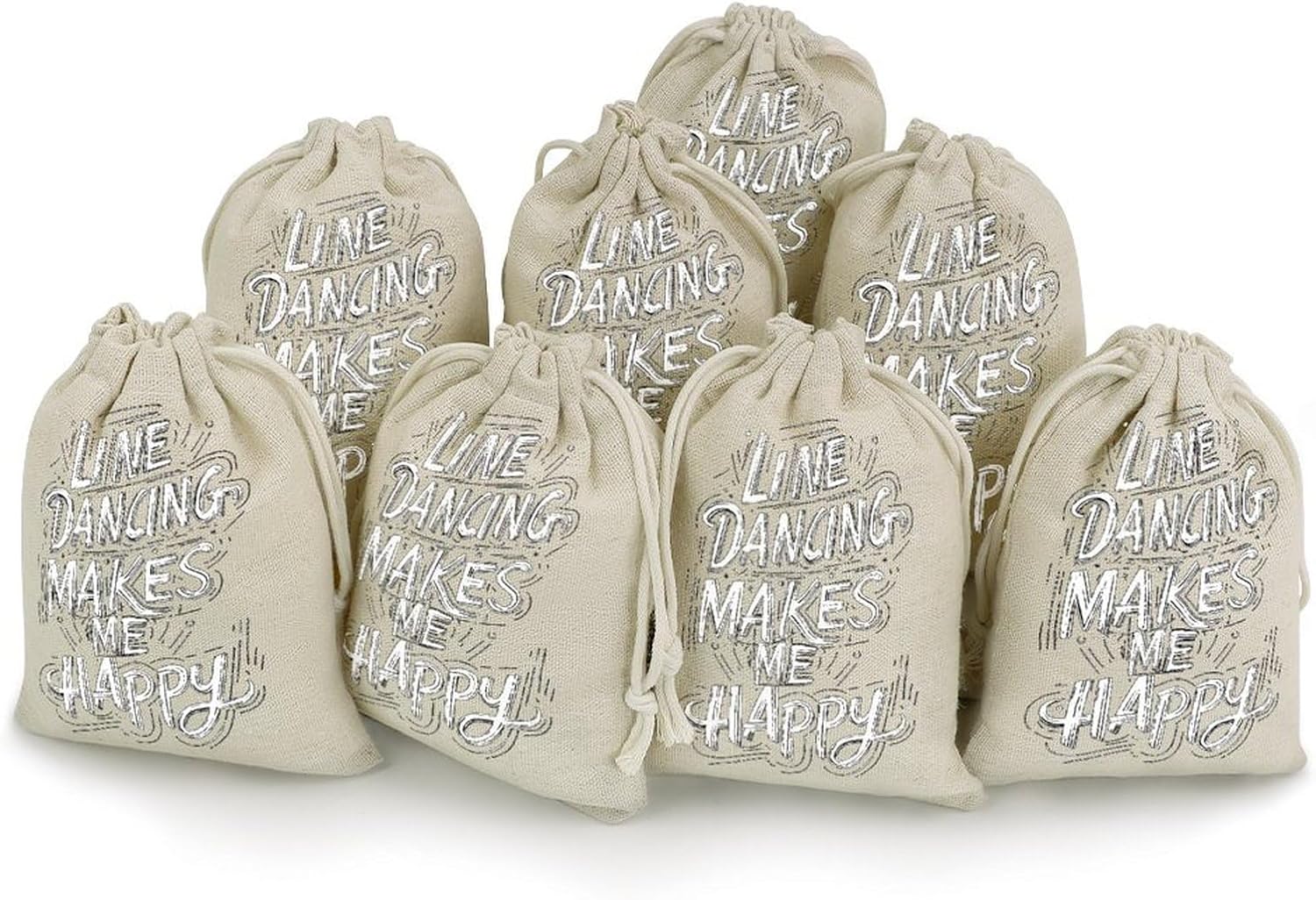 Line Dancing Makes Me Happy Drawstring Bags Cotton Linen Pack of 8 | Reusable Storage Gift Pouch Party Home Supplies