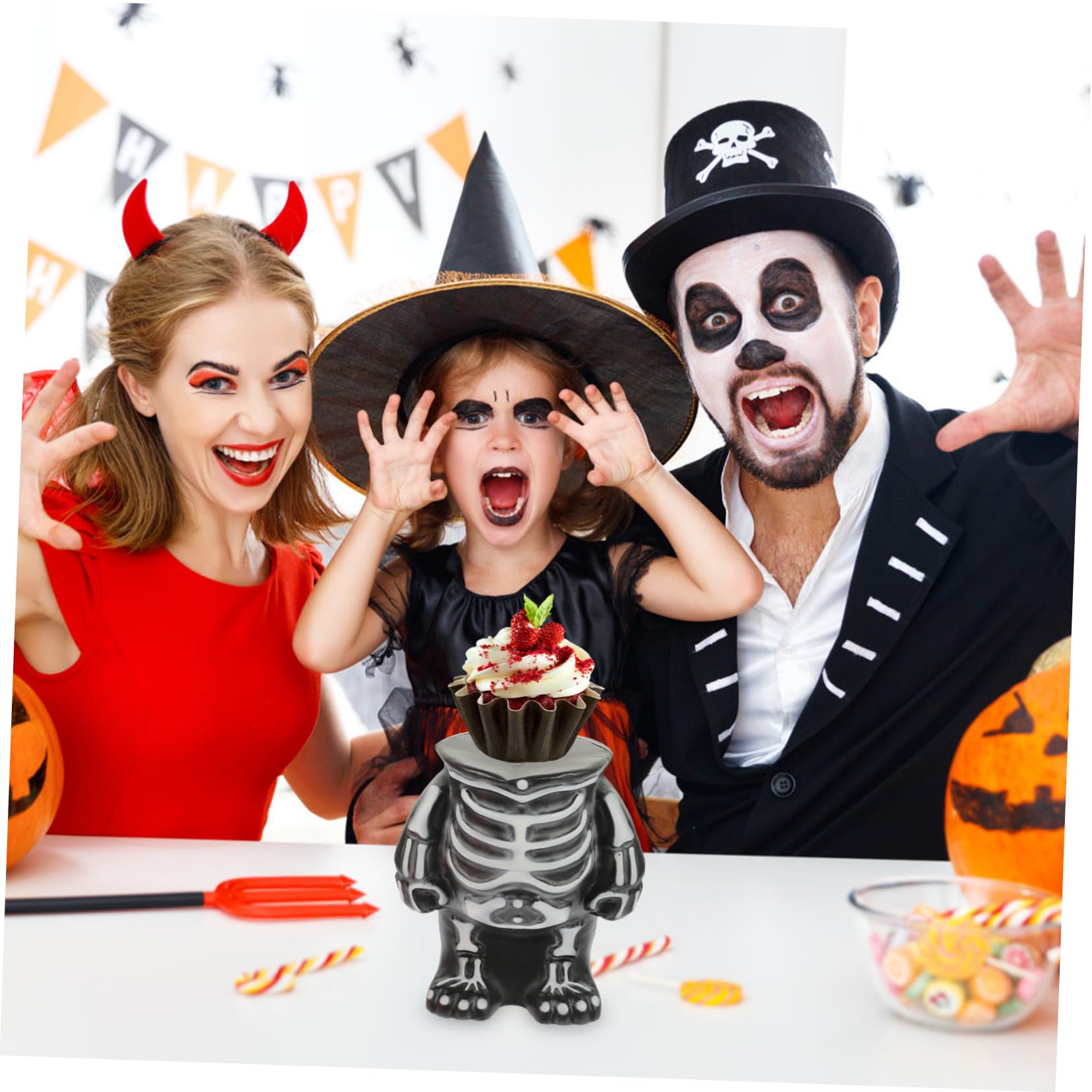 Socle D'exposition en Plastique Halloween Squelette Noir Décoratif Compact