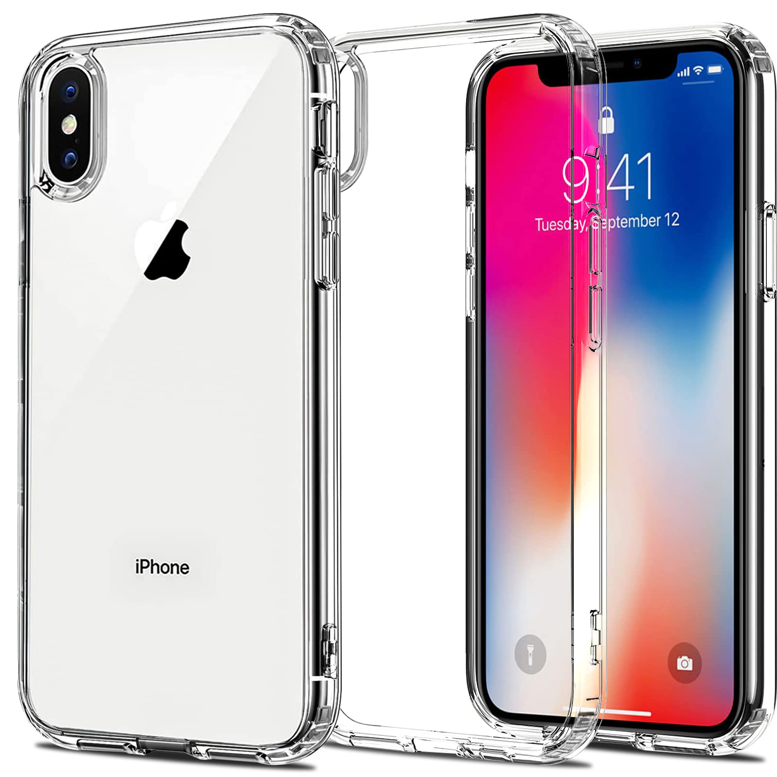 INFOSUN for iPhone X/Xs Case Clear Cover [Anti-Yellowing] Ultra Thin Silicone Shockproof Back Cases Transparent Protective Phone Case for Apple iPhone X/Xs 5.8 inch 2018 - Crystal Clear