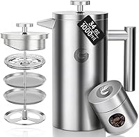Vista 12 de Coffee Gator - Cafetera de prensa francesa de acero inoxidable 304 de 34 oz, tetera para té y café de doble pared aislada con sistema de filtración
