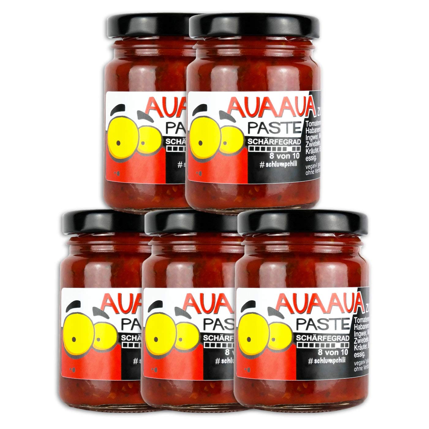SchlumpChili AUA AUA® XL Habanero Chili Paste mit Ingwer im 5er Set Fünferpack (5 x 90g