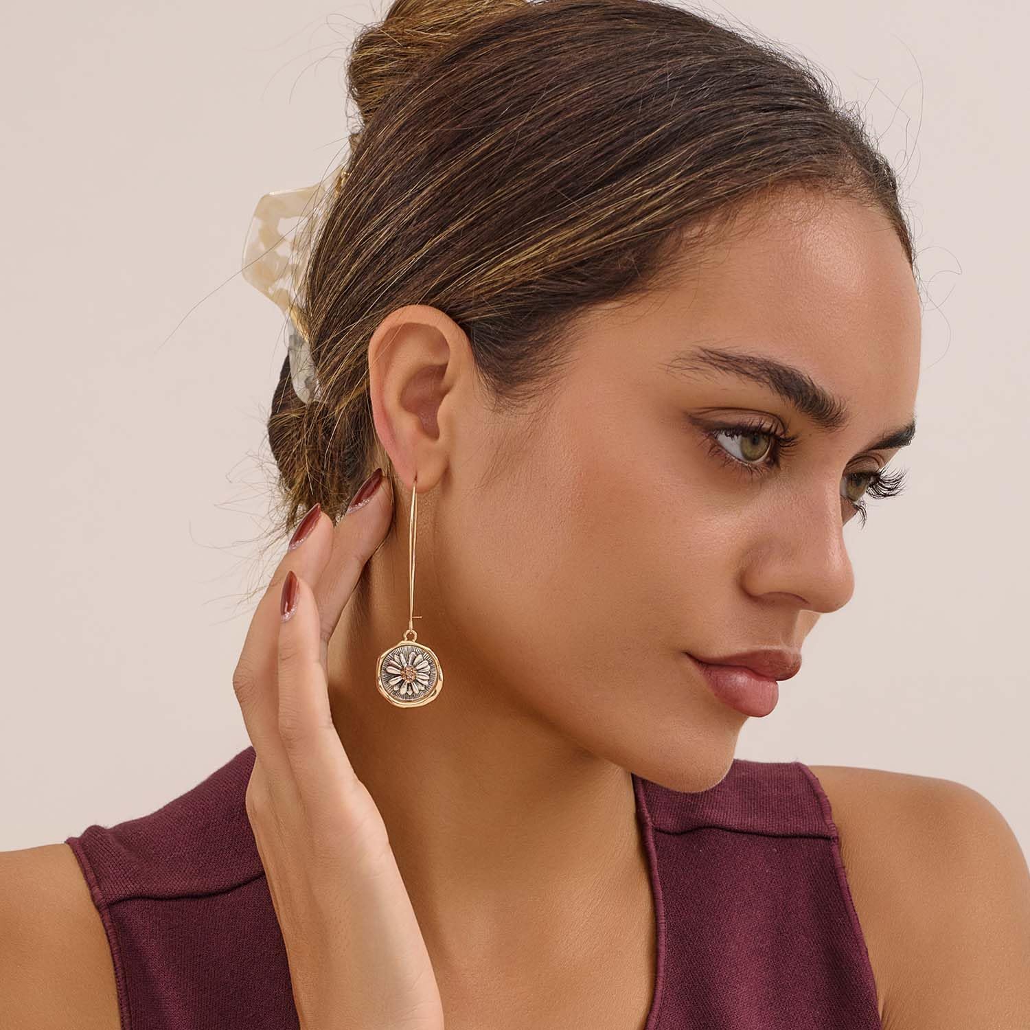 LILIE&WHITE Gold And Silver Earrings for Women Chic Vintage Flower Dangle Earrings Trendy Hammered Boho Statement Earrings Jewelry Gift - Image 2