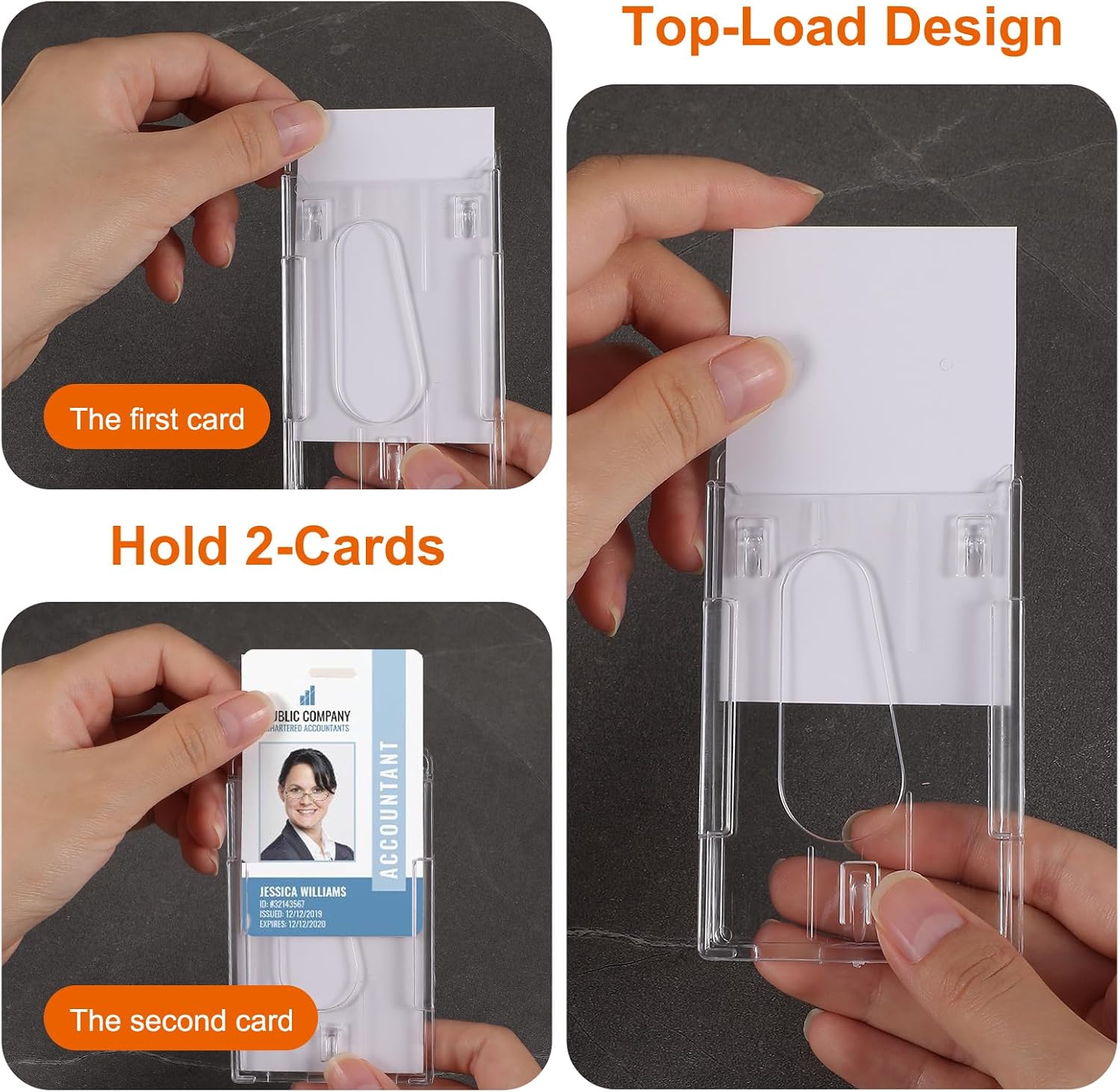 25 Pcs Heavy Duty Hard Plastic Badge Holder, Vertical 2-Card ID Card Holder with Thumb Slot, Clear Protector Case for Office IDs, Credit Cards Supplies