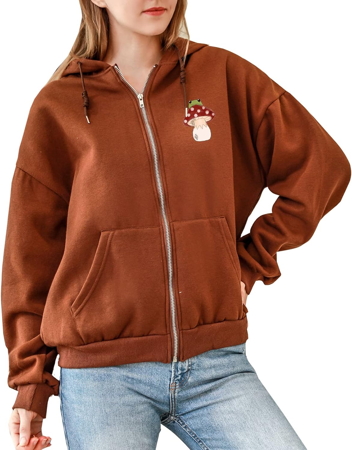 Amazon.com: KEEVICI Cute Mushroom Frog Zip Up Hoodies for