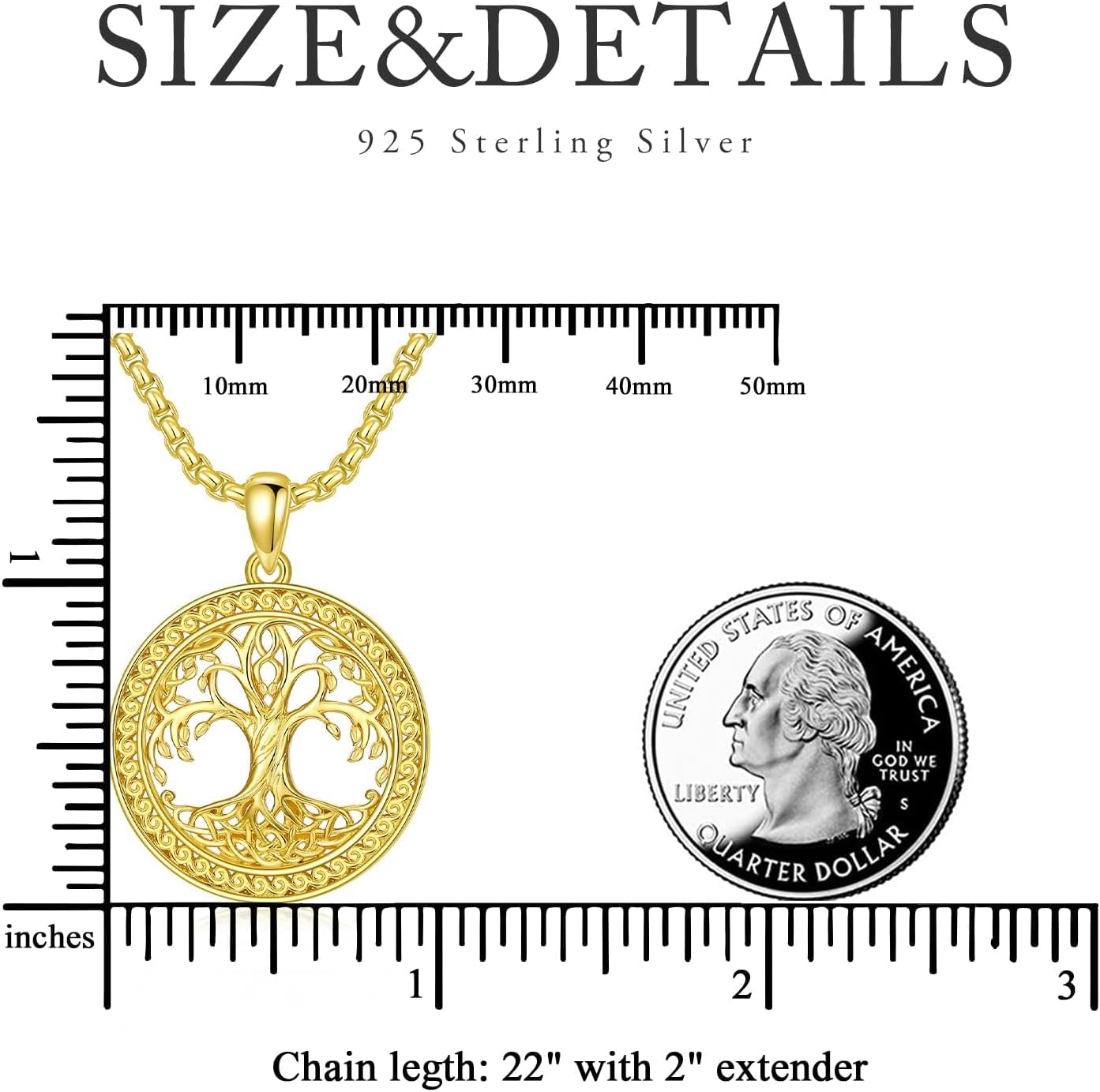 Tree of Life Necklace 18k Gold Plated Over 925 Sterling Silver Tree of Life Pendant Necklace Jewelry Gifts for Men Women - Image 4