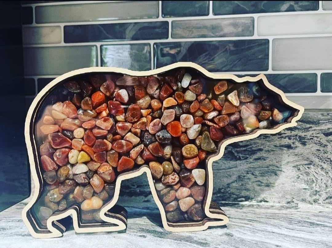 Generic Bear Shadow Box Made in USA for Your agates, Beach Glass, etc., Maple