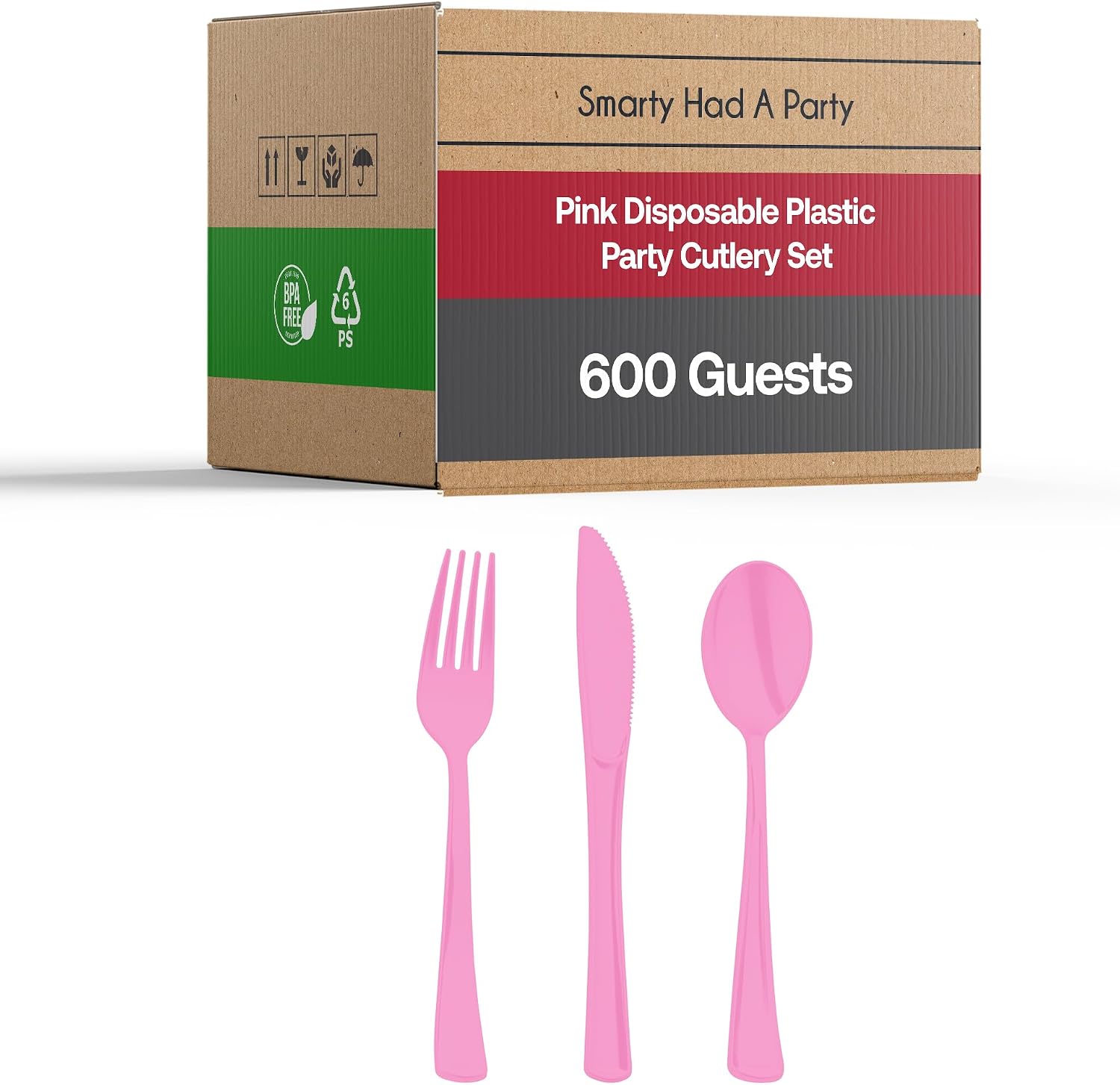 Smarty Had A Party 600 Pink Disposable Plastic Party Forks Heavy Duty Utensils Plastic Forks Bulk for Parties, Events, Catering, and More