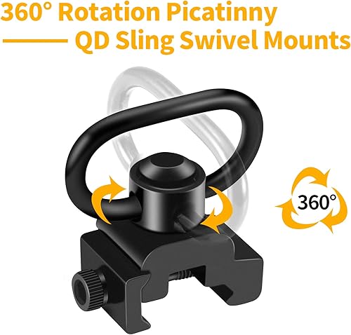 Miniatura 3 de Rotación de 360 Picatinny 2 puntos y tradicional cabestrillo giratorio Monturas Picatinny Rail Mount con botón de 1.25" QD Sling Swivels - Negro