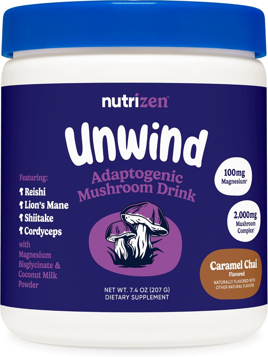 Nutricost Nutrizen PM Unwind Adaptogenic Mushroom Drink (Mocha Flavored) 30 Servings - Includes Reishi, Lion's Mane, Shiitake, Cordyceps
