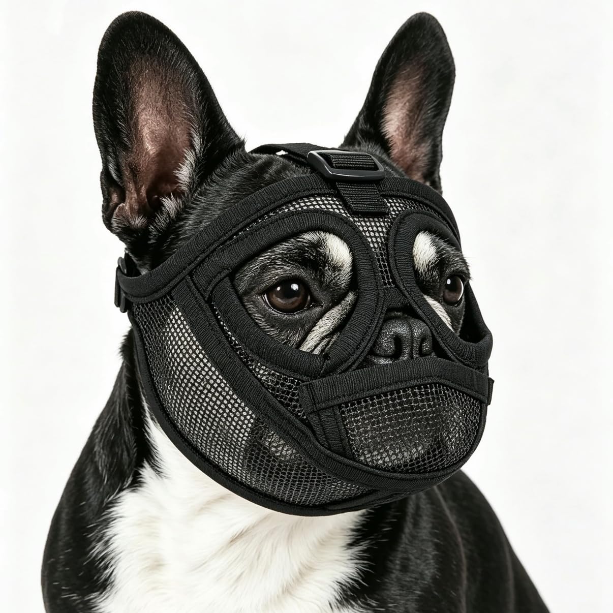 Short Snout French Bulldog Muzzle, Breathable Soft Mesh Dog Muzzle, Adjustable Comfort Muzzle Helps Limit Biting & Scavenging, Allows Pets to Pant & Drink, Suitable for Pug Shih Tzu English Bulldog