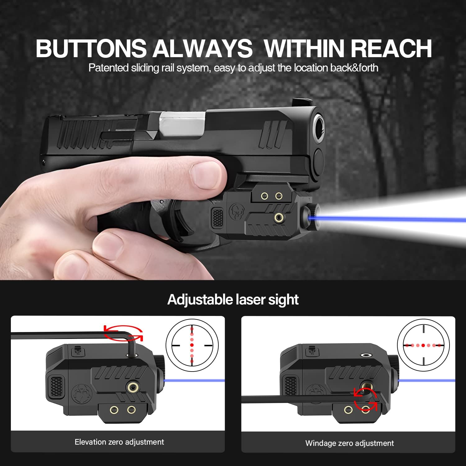 Solofish 500lm Tactical Flashlight Compatible for Compact with Rail, Green/Red/Blue Beam and White LED Combo with Strobe