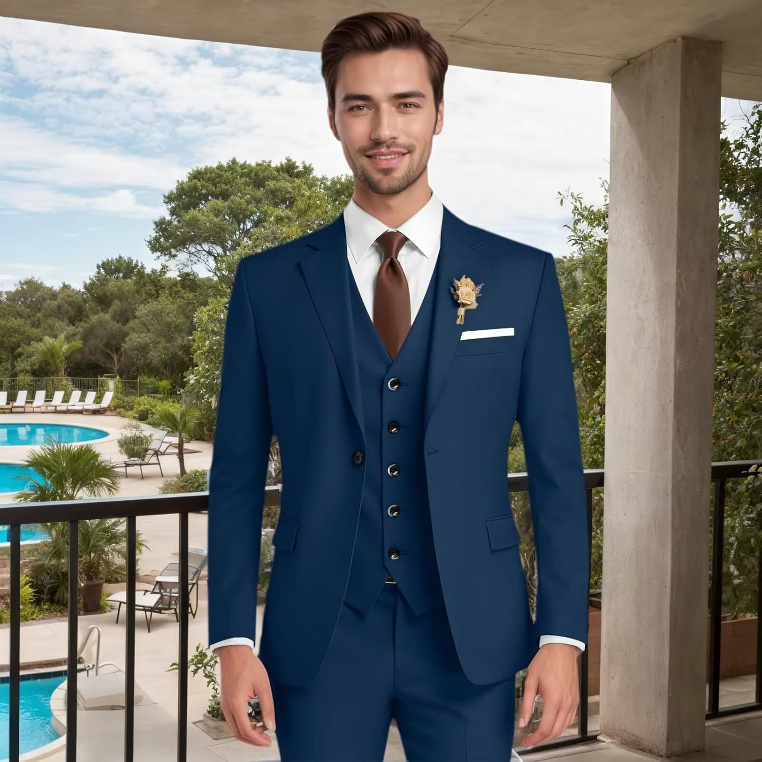 Mens 3 Piece Suits Slim Fit for Wedding Groom Suit Blazer Jacket Vest Pants Formal Tuxedo Set