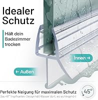 Vellure Zuhanykabín Tömítés 6mm Üvegvastagsághoz, Átlátszó Gumi Ajtótömítő Szett 2db 100cm Hosszú Zuhanyajtó Alatti Vízzáró 2