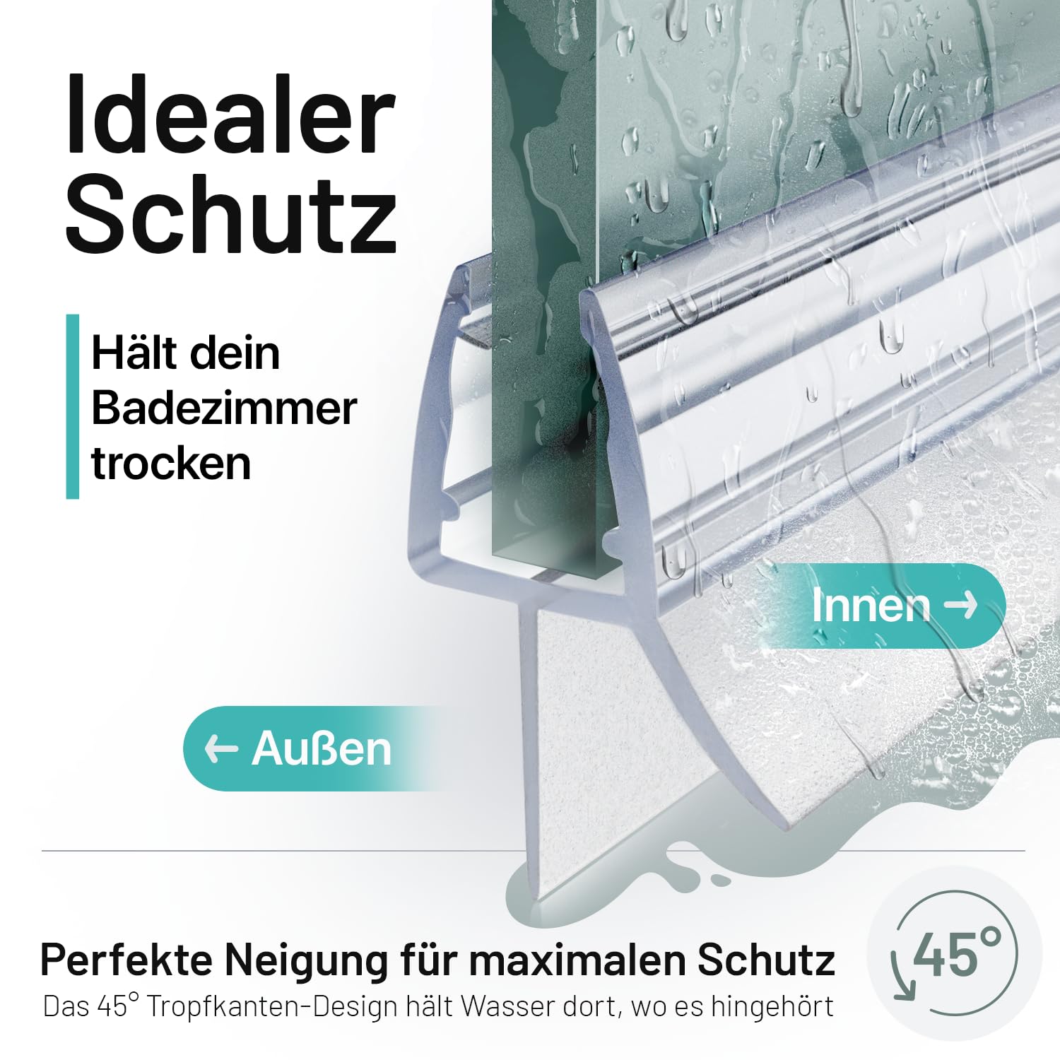 Vellure Shower Seal, Premium Seal Shower Glass Door, PVC Finish, Transparent, 8 mm, Universal Length up to 100 cm - Image 2