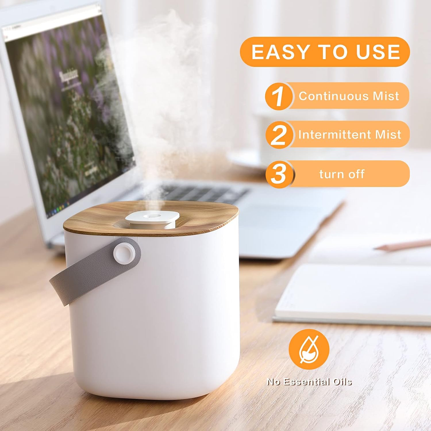 SmartDevil Portable Small Humidifier, 2000mAh Mini Personal Humidifier, 600ml USB Desk Humidifier for Plant, Bedroom, Office, Travel, Baby, Auto Shut-Off, 2 Mist Modes, Super Quiet (White)