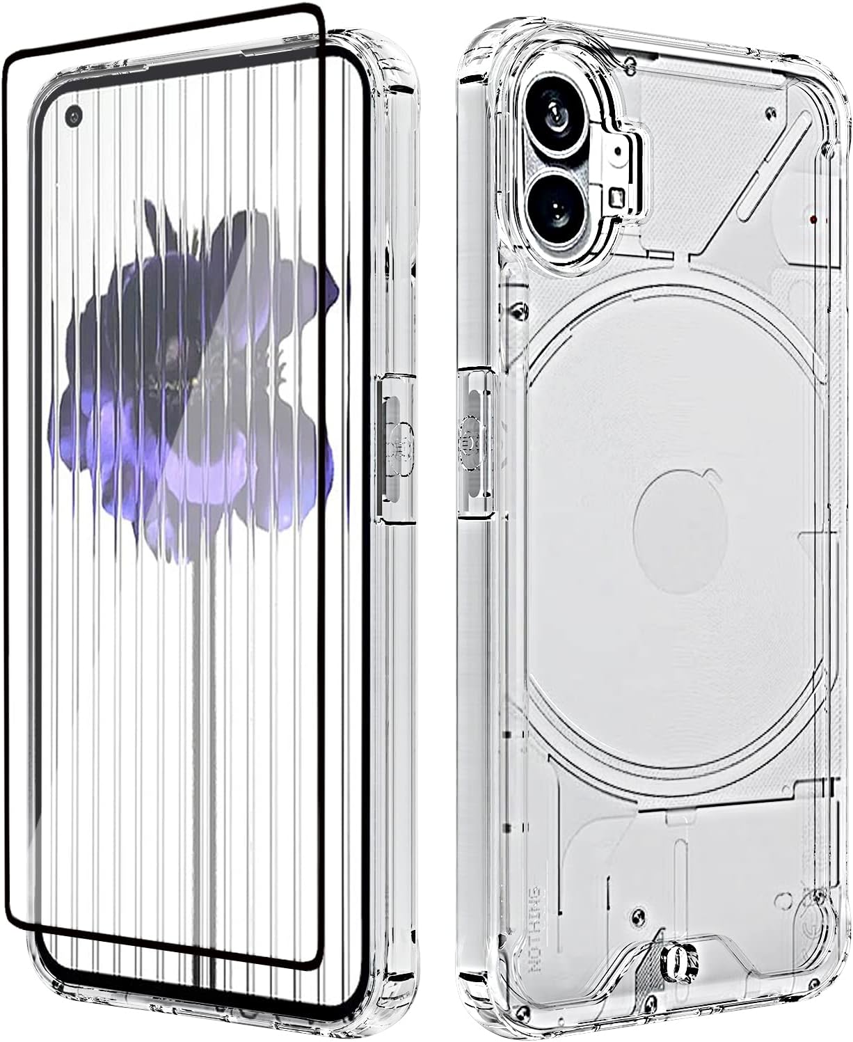 SKOAI for Nothing Phone 1 Case with Nothing Phone 1 Screen Protector Tempered Glass, Hybrid Shockproof Bumper Hard Acrylic + TPU Back Cover Phone Case for Nothing Phone Case Clear Yk