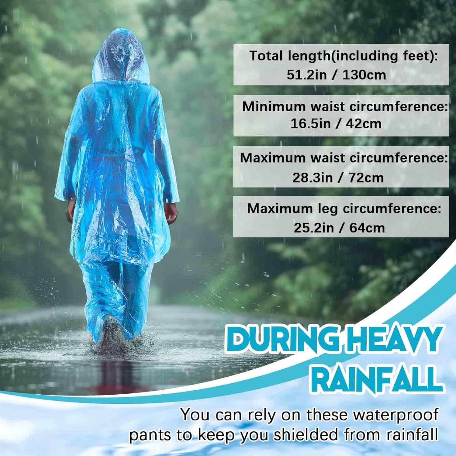 Geyoga 8 Sets Disposable Raincoat Set Rain Ponchos and Pants with Hood Shoe for Adults, Waterproof Rain Pant Suit - Image 2