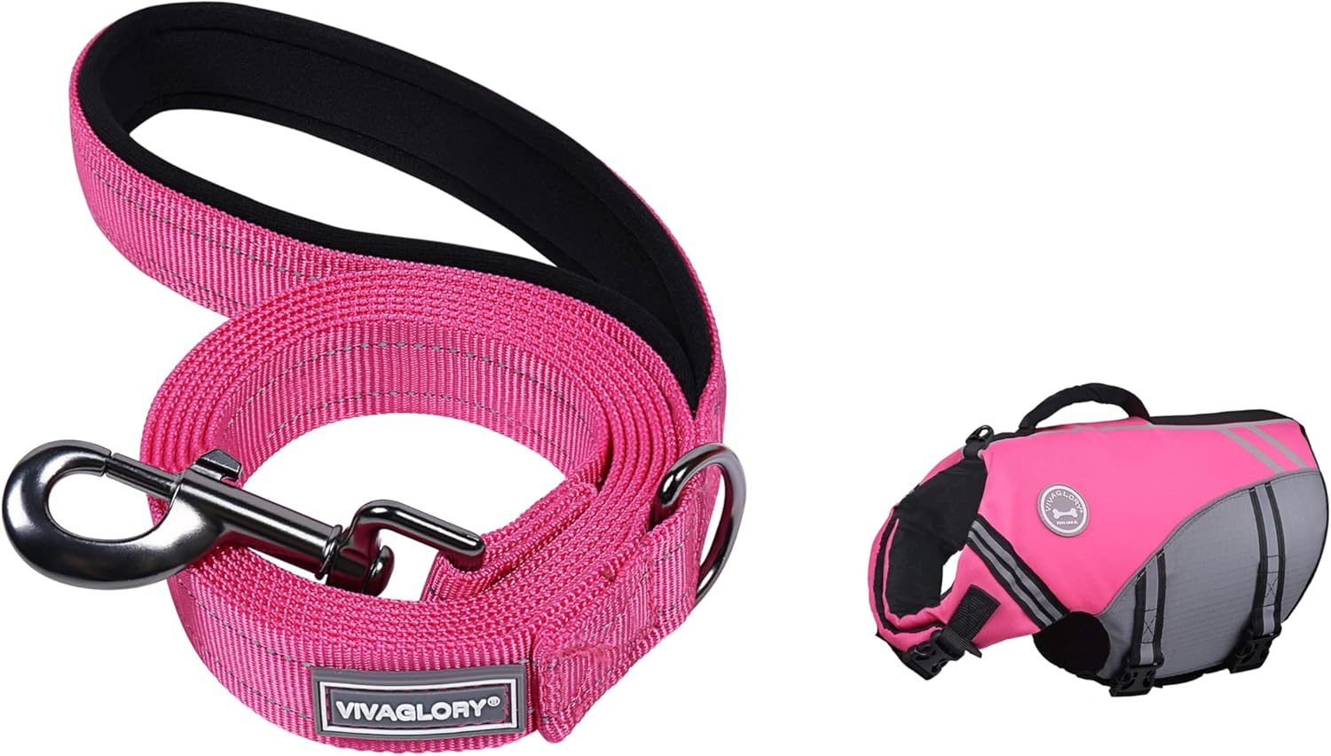 VIVAGLORY + Dog Leash + Dog Life Vest, Comfortable Neoprene Padded Handle Ripstop & Buoyancy