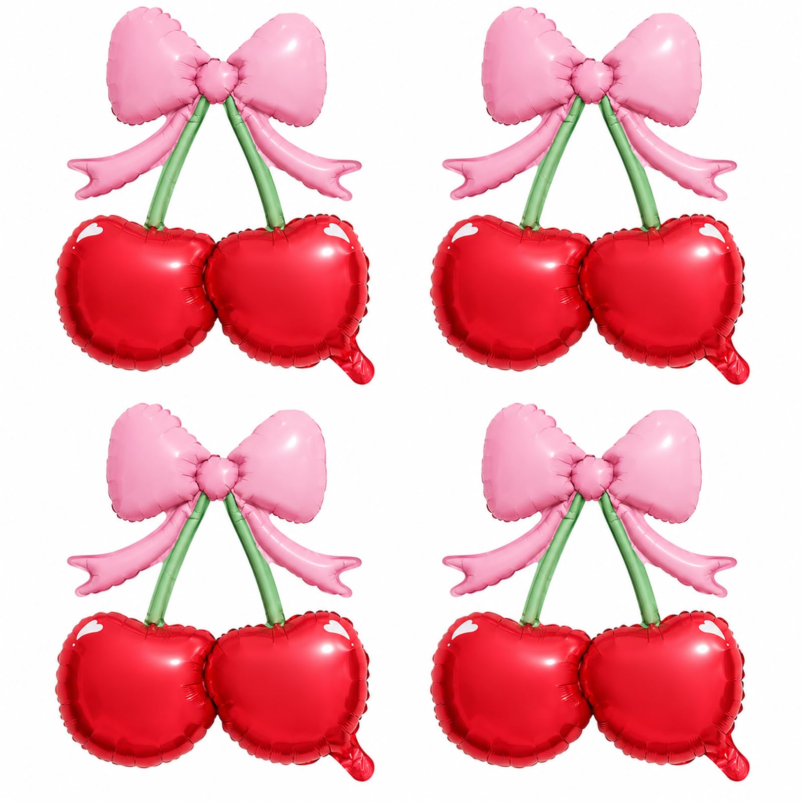 4 Pcs Pink Bow Red Cherry Balloons Decorations,Fruit Theme Girl Party Decor