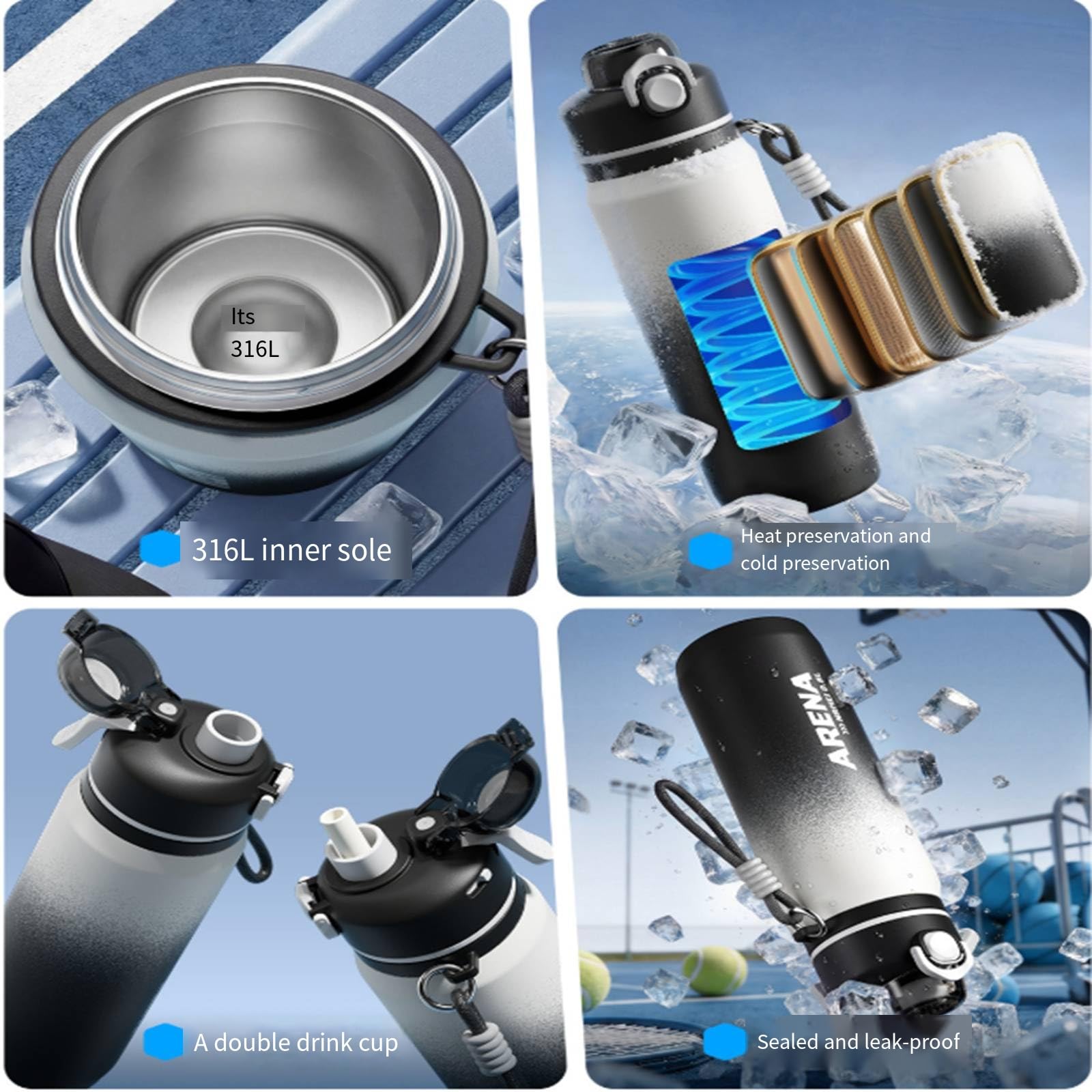 800/1000ml Metall Isolierte Nebelwasserflasche, Edelstahl mit auslaufsicherem Design und Nebelsprühfunktion, trinkbar und nebelkühlend, ideal für Outdoor, Radfahren und Sport (Silber, 800ML)