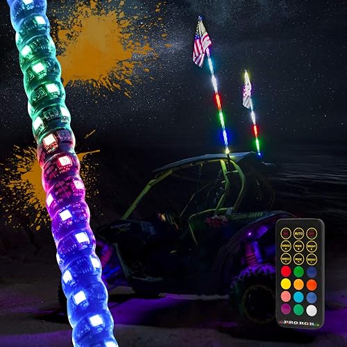 Luz LED de látigo de 360 en espiral de 360, antena iluminada RGB LED con bandera para UTV, ATV, todoterreno, camión, arena, buggy, duna, quad, 4x4,